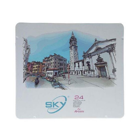 مداد رنگی 24 رنگ جعبه فلزی SKY مدل آرتیست