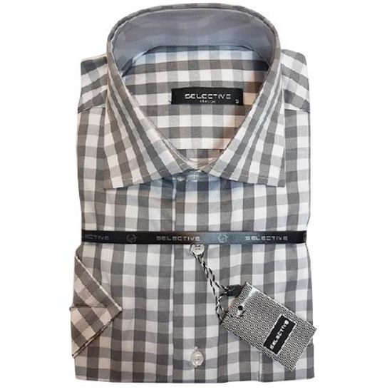 Picture of پیراهن ترک چهار خانه سفید طوسی مدل اسلیم فیت