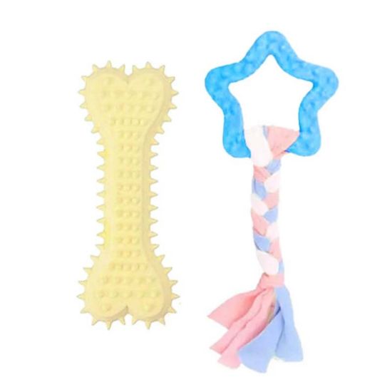 Picture of اسباب بازی دندانی سگ بایو موزارا مدل ستاره و استخوان کرم و آبی